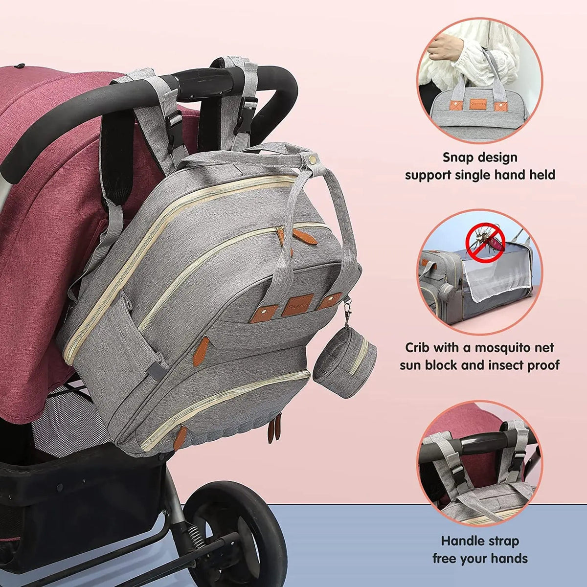 3-in-1 Backpack with Foldable Baby Bed & USB