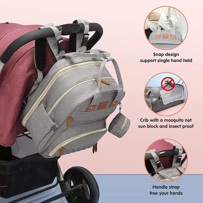 3-in-1 Backpack with Foldable Baby Bed & USB