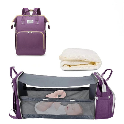 3-in-1 Backpack with Foldable Baby Bed & USB