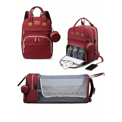 3-in-1 Backpack with Foldable Baby Bed & USB