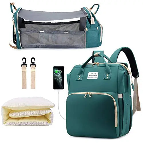 3-in-1 Backpack with Foldable Baby Bed & USB