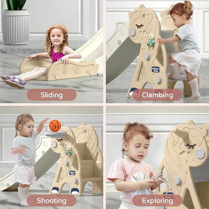 3-in-1 Foldable Toddler Slide with Hoop & Ring Toss