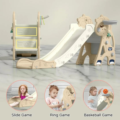 3-in-1 Foldable Toddler Slide with Hoop & Ring Toss