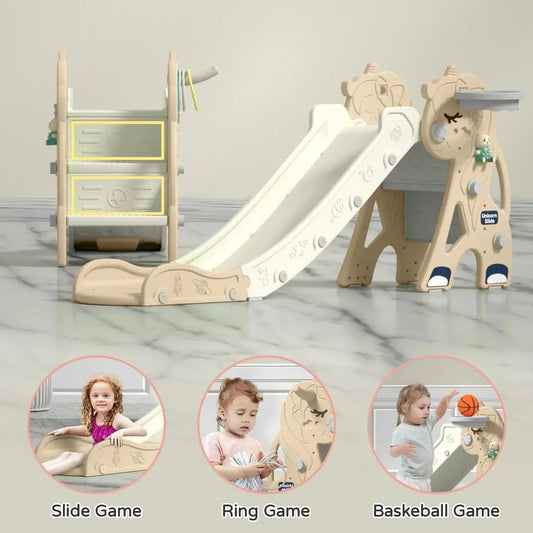 3-in-1 Foldable Toddler Slide with Hoop & Ring Toss