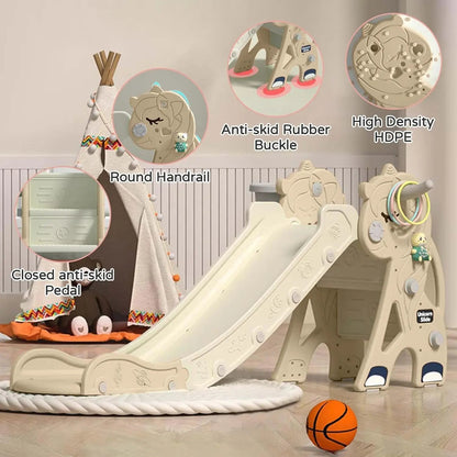 3-in-1 Foldable Toddler Slide with Hoop & Ring Toss