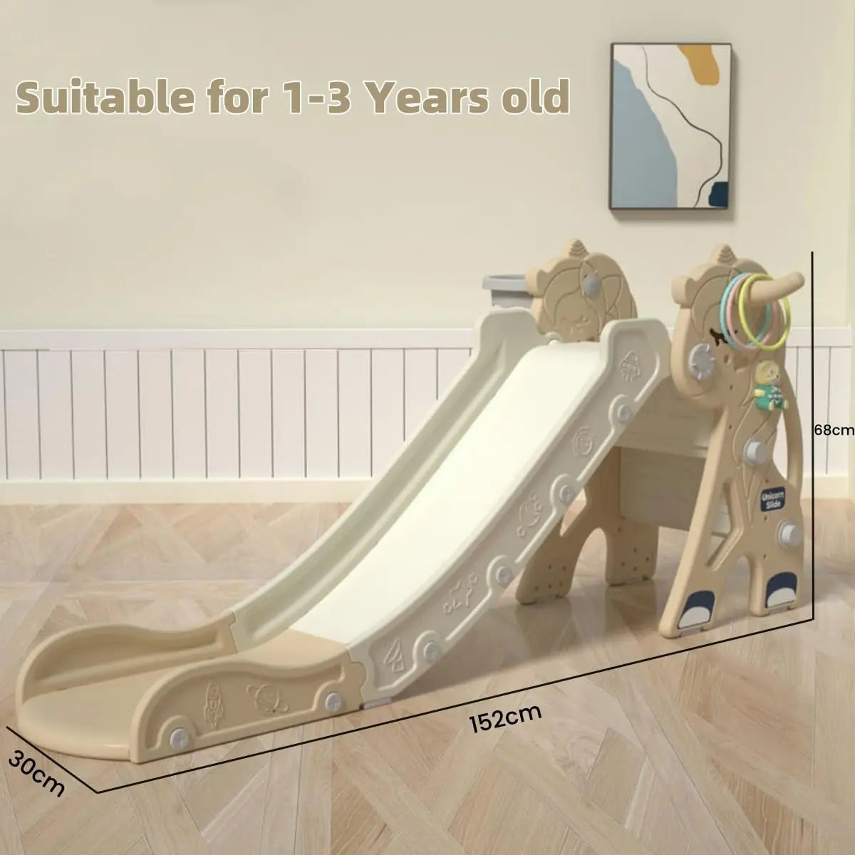 3-in-1 Foldable Toddler Slide with Hoop & Ring Toss