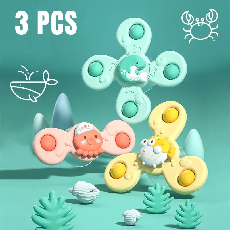 3Pc Baby Bath Sucker Spinners - Cartoon Rattle Fidget Toys