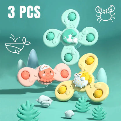 3Pc Baby Bath Sucker Spinners - Cartoon Rattle Fidget Toys