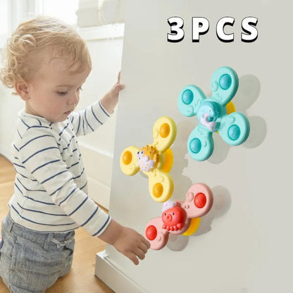 3Pc Baby Bath Sucker Spinners - Cartoon Rattle Fidget Toys