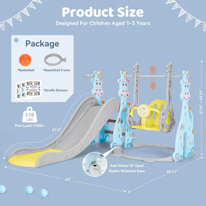 4-in-1 Toddler Slide & Swing Playset with Hoop & Ball