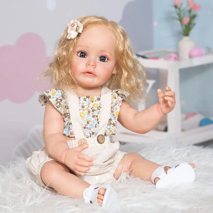 55cm Lifelike Reborn Baby Doll - Curly Hair, Full Silicone