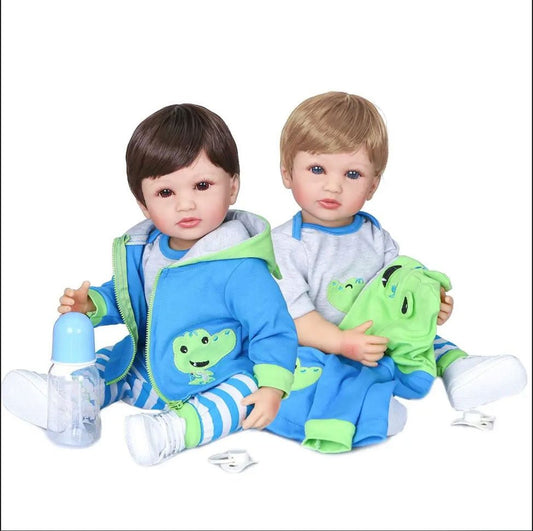 55cm Handmade Reborn Baby Boy - Two Colors Hair, Soft Silicone Body