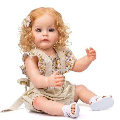 55cm Lifelike Reborn Baby Doll - Curly Hair, Full Silicone