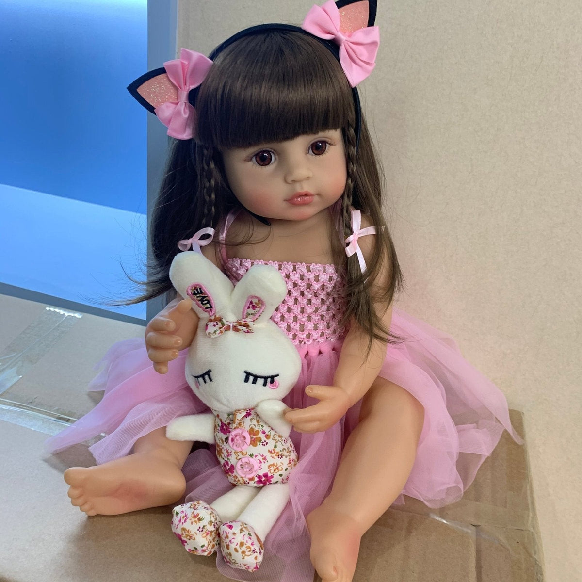 55CM Reborn Pink Princess Bath Toy - Soft Full Body Silicone Doll