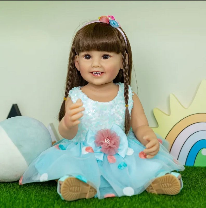 55CM Reborn Toddler Fashion Doll - Blue Skirt, Soft Silicone, Lifelike