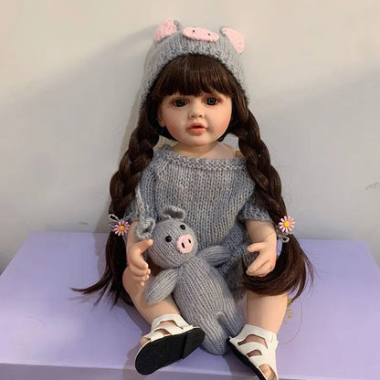 55cm Waterproof Reborn Doll - Silicone, Curly Hair, Bathable