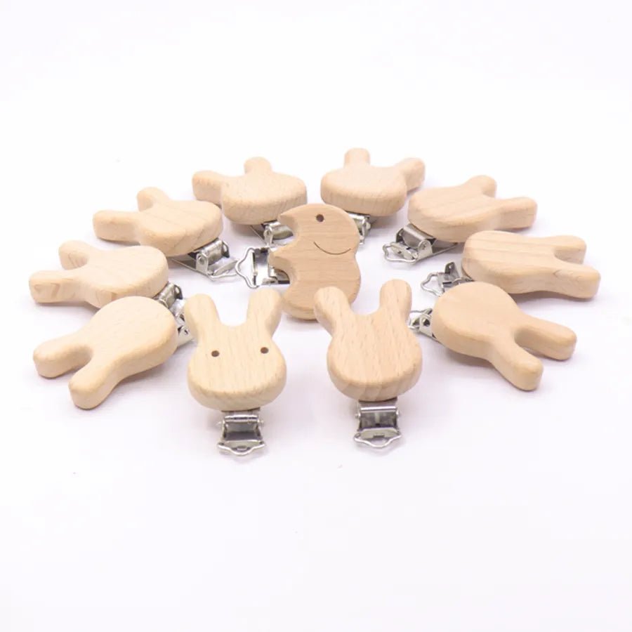 5PC Wooden Animal Pacifier Clips & Teethers Set