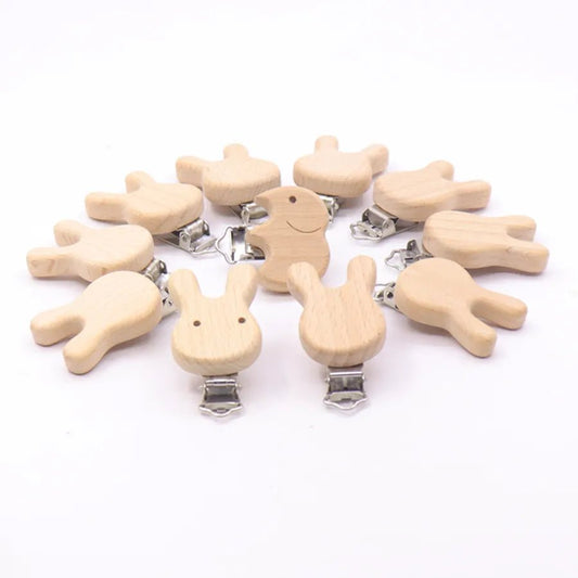 5PC Wooden Animal Pacifier Clips & Teethers Set