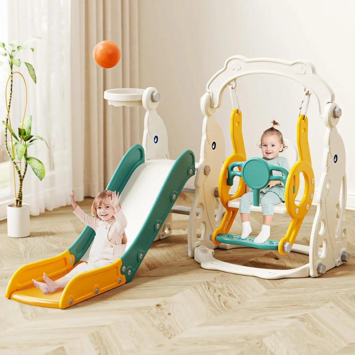 6-in-1 Toddler Slide & Swing Indoor/Outdoor Playset