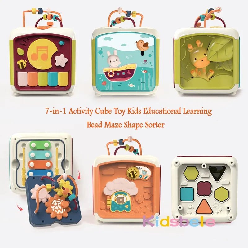 7-in-1 Baby Activity Cube - Shape Sorter, Bead Maze, Musical Learning Toy