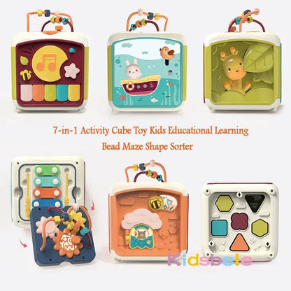 7-in-1 Baby Activity Cube - Shape Sorter, Bead Maze, Musical Learning Toy