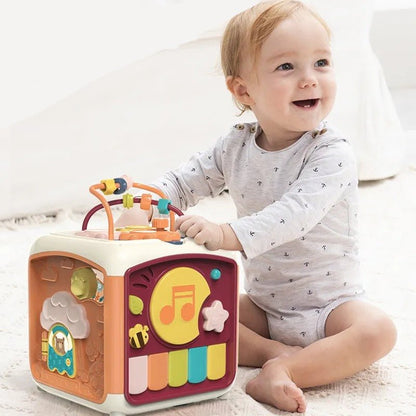 7-in-1 Baby Activity Cube - Shape Sorter, Bead Maze, Musical Learning Toy