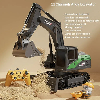 Alloy RC Excavator Toy with Lights & Sound, Kids Engineering Gift