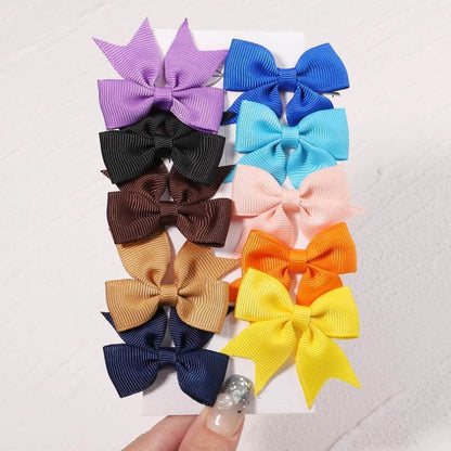 10Pc Cute Bowknot Clips Set for Girls - Handmade Hairpins