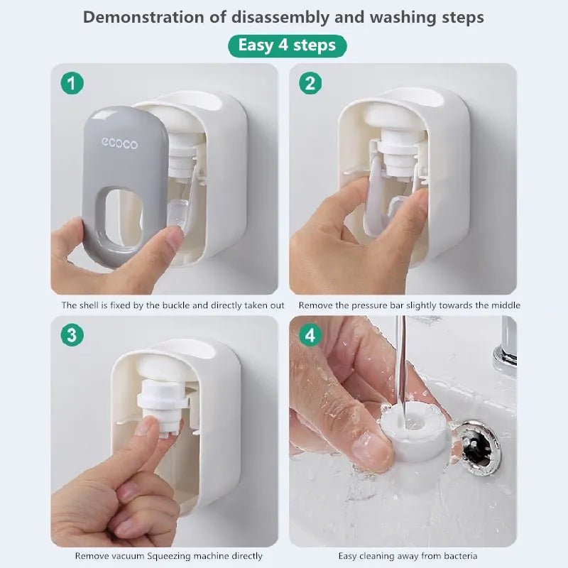 Auto Toothpaste Dispenser & Holder Set - Wall Mount, Dust-Proof