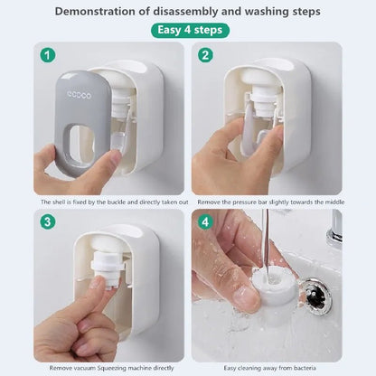 Auto Toothpaste Dispenser & Holder Set - Wall Mount, Dust-Proof