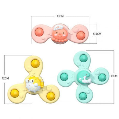 3Pc Baby Bath Sucker Spinners - Cartoon Rattle Fidget Toys