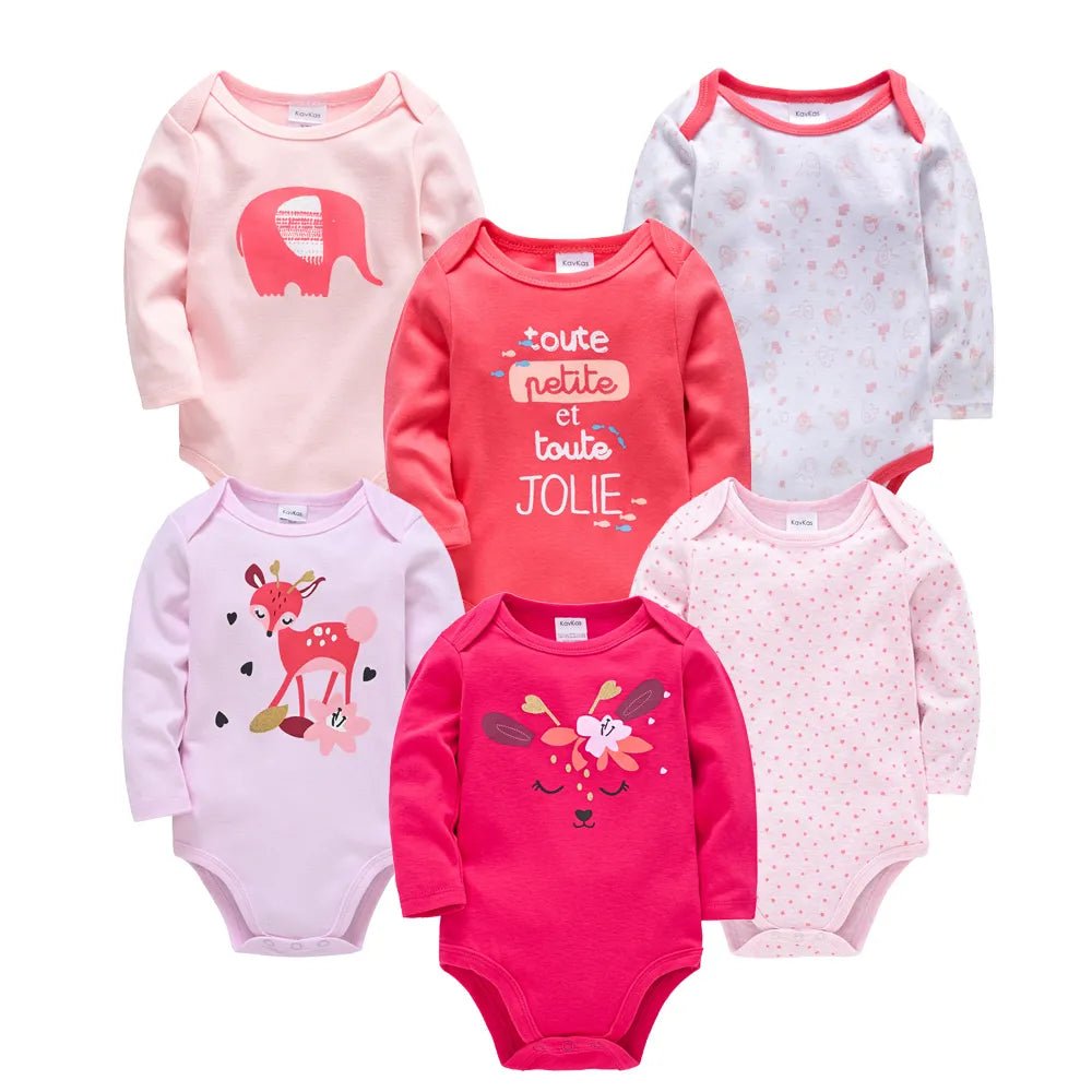 Kavkas 6PC Long Sleeve Bodysuits - 100% Cotton, 0-12M