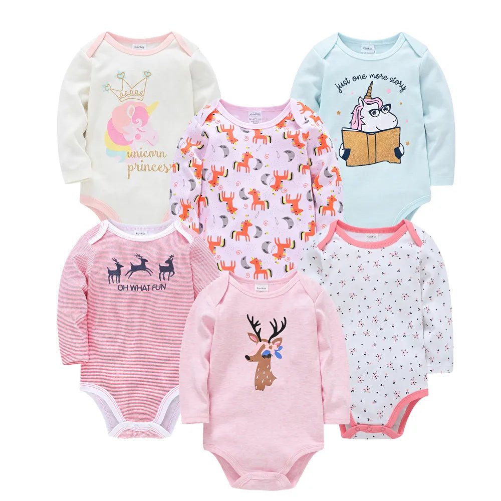 Kavkas 6PC Long Sleeve Bodysuits - 100% Cotton, 0-12M