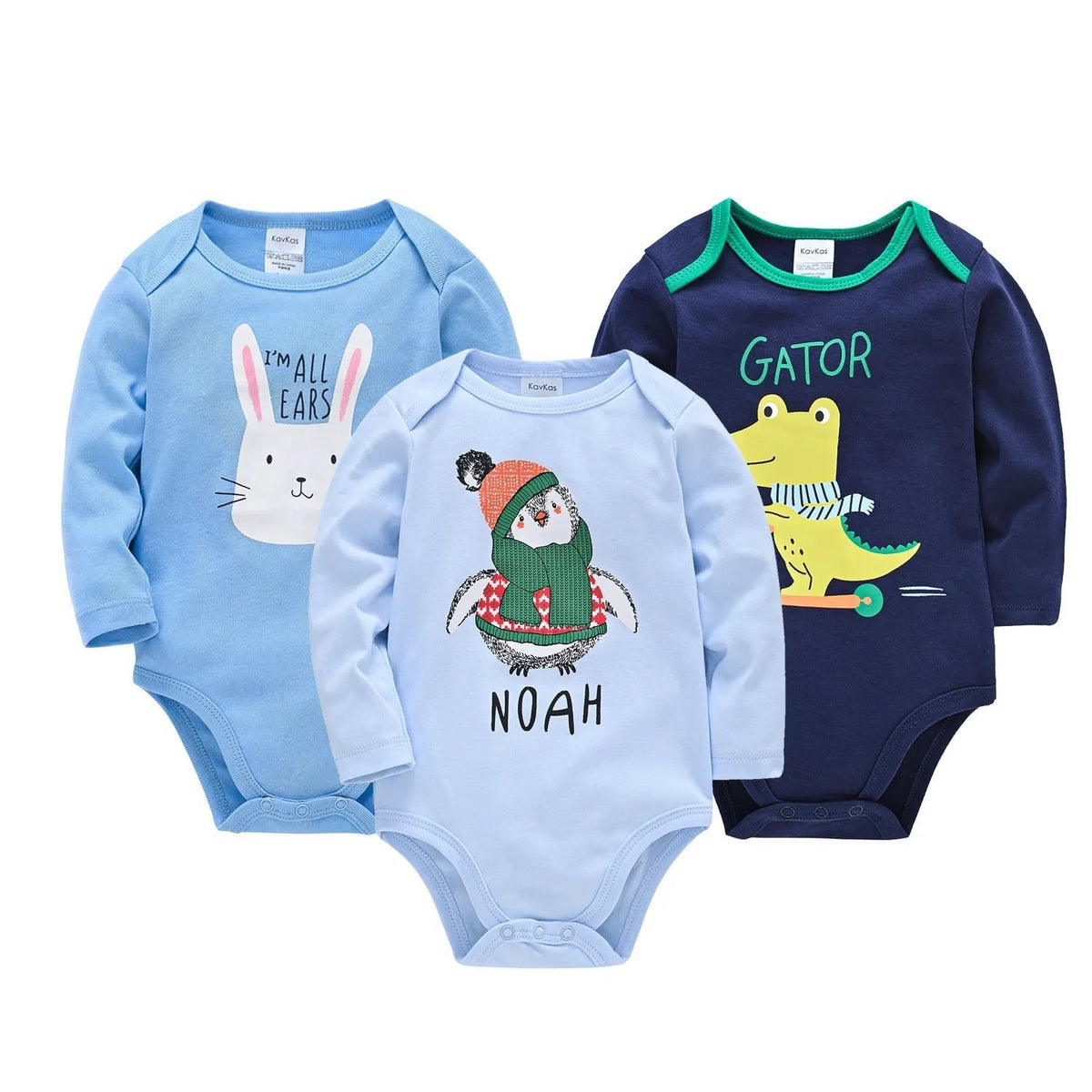 Kavkas 6PC Long Sleeve Bodysuits - 100% Cotton, 0-12M