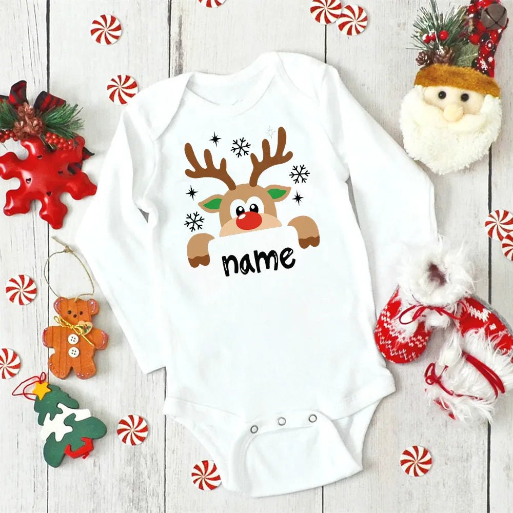 Custom Name Xmas Bodysuit: Deer Design for Newborns & Infants