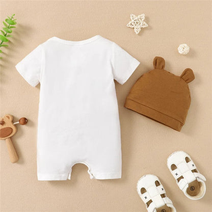 0-12M Boy's Panda Romper & Hat: Summer 2PCS Bodysuit Set