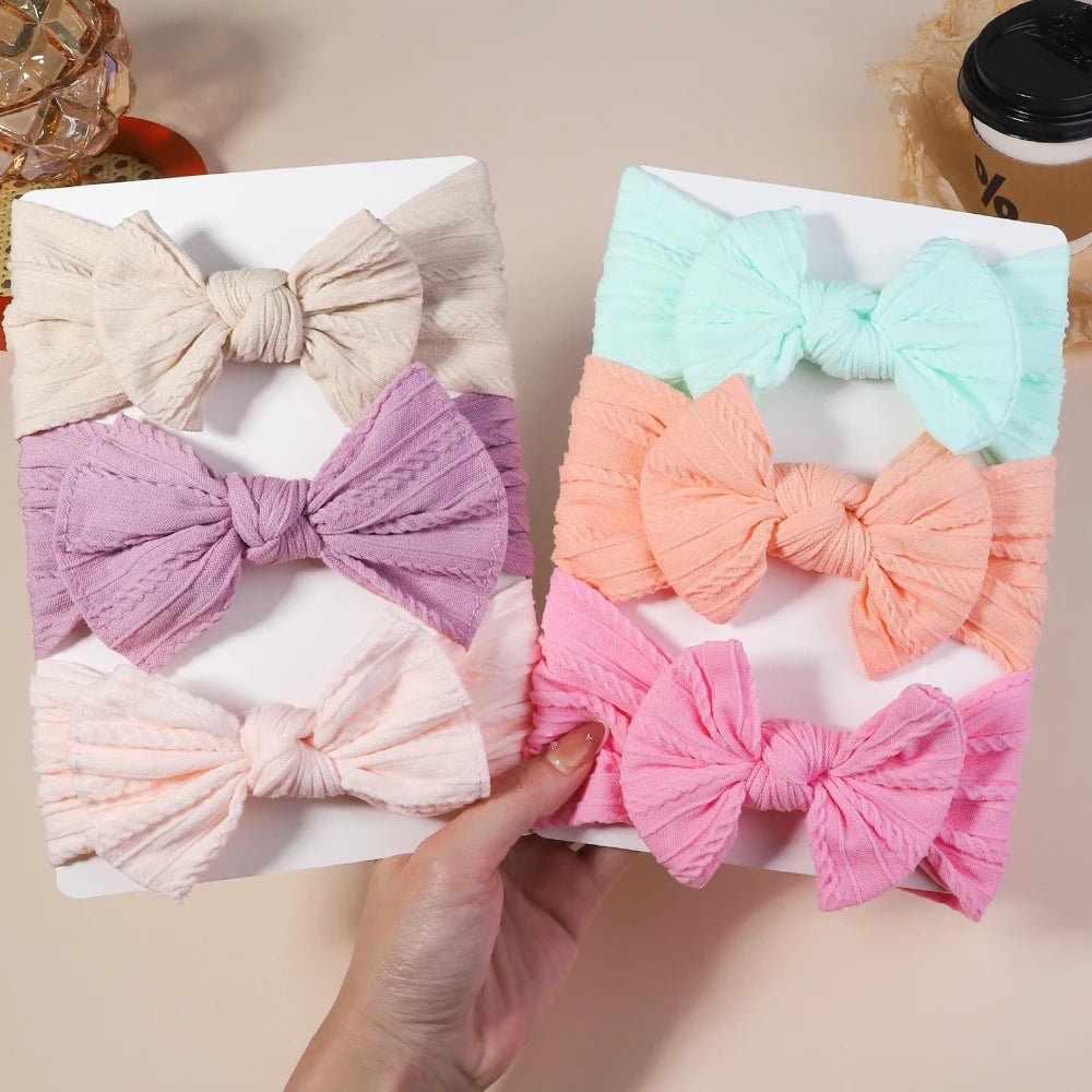 3Pc Cable Knit Baby Headbands - Elastic Turban Hair Bands