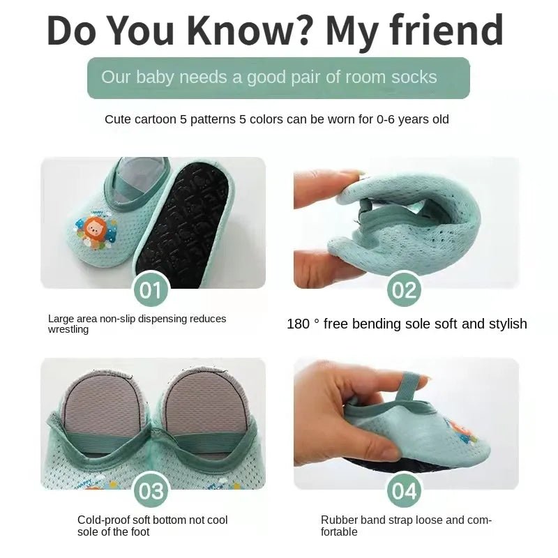 Cute Baby Floor Sock Shoes - Soft Sole, Anti-Skid for 0-4Y Kids