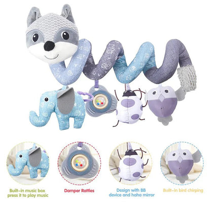 Infant Fox Spiral Car Seat Toy - Plush Stroller Mobile with Music