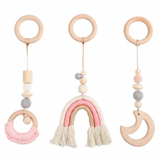 1Set Wooden Rattle Teethers & Play Gym for Newborns