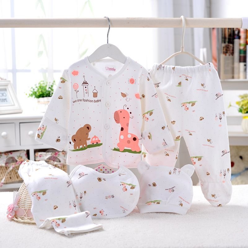 5PCS baby girl 0-3M Spring summer print cartoon newborn clothing gift set