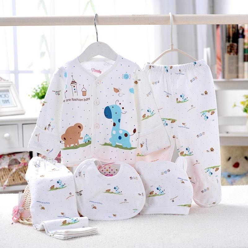 5PCS baby girl 0-3M Spring summer print cartoon newborn clothing gift set