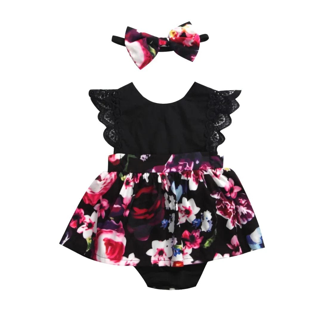 0-24M Princess Romper: Floral & Lace with Headband for Summer