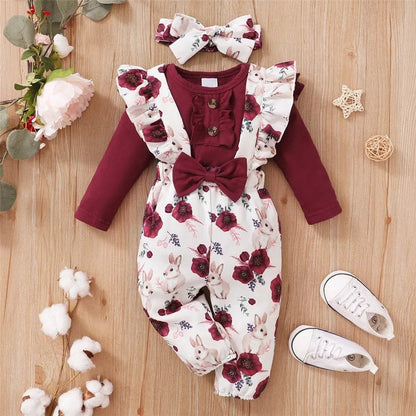 0-18M Red Long-Sleeve Bodysuit & Flower Pants Set - New Year