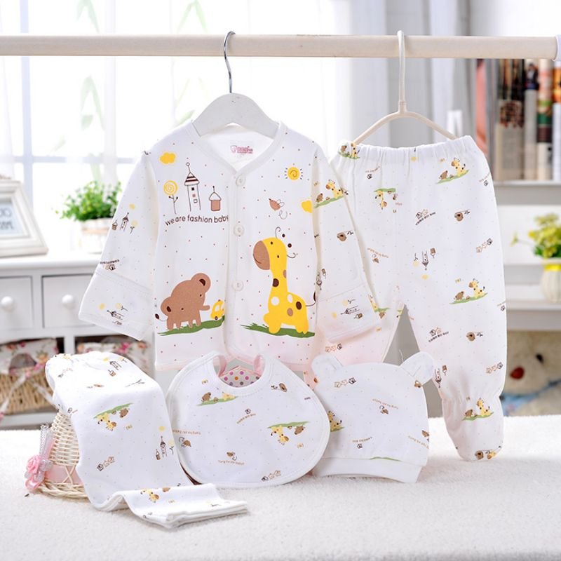 5PCS baby girl 0-3M Spring summer print cartoon newborn clothing gift set