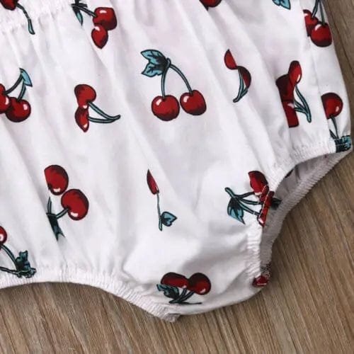 0-18M Cherry Romper Set: Ruffle Backless with Headband