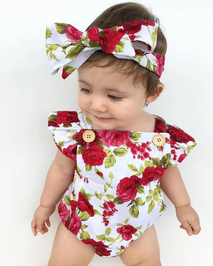 Floral Romper Set 0-24M: Jumpsuit & Headband for Infants