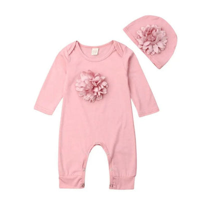 0-18M Floral Jumpsuit & Hat: 2Pc Cotton Set for Newborns