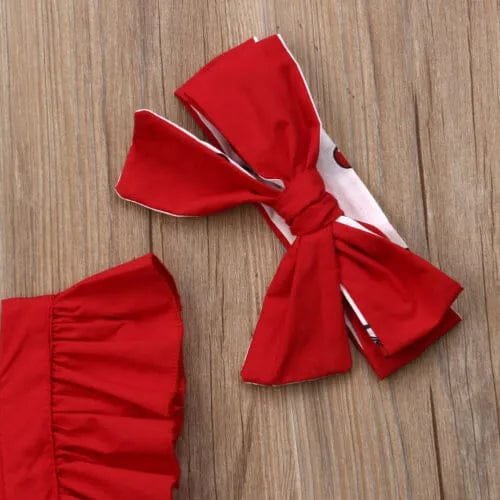 0-18M Cherry Romper Set: Ruffle Backless with Headband
