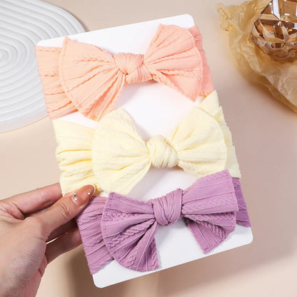 3Pc Cable Knit Baby Headbands - Elastic Turban Hair Bands